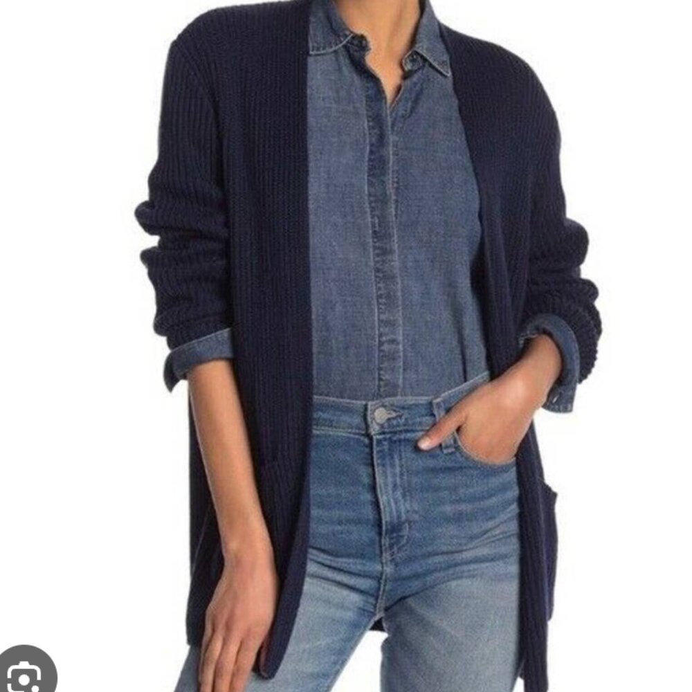 Madewell Nolan Ribbed Open Front Cardigan Small NAVY